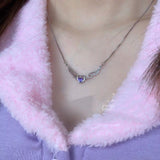 Harajuku Style Simple Silver Color Clavicle Chain Necklaces Chic Purple Crystal Heart Wing Statement Necklace For Women Jewelry daiiibabyyy
