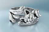Classic Fashion Silver Color Women Ring Cute Engraving Pattern Cat Sleep  Engagement Wedding Jewelry US 5-11 daiiibabyyy