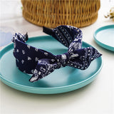 Bow Wide Brimmed Head Hoop For Women Hair Accessories Boho Floral Print Headbands Cross Knot Hair Hoop Vintage Elegant Headwear daiiibabyyy