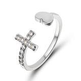 Trend Silver Color Alloy Rhinestone Cross Ring Geometric Heart Adjustable Open Rings For Women Fashion Jewelry Gift Dropshipping daiiibabyyy