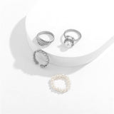 Daiiibabyyy 4pcs/set Vintage Pearl Spider Finger Rings Gold Punk Geometric Bread Heart Shape Rings For Women Party Jewelry Gift