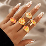Daiiibabyyy Trend Korea Y2K Vintage Rings For Women Fashion Maiden Colorful Heart Hand-painted Knuckle Rings Set Jewelry Wholesale Boho