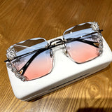 Sunglasses women  new fashon Vinage Sqaure luxury glasses Rimless rhinesotne sunglasses Shades For Women Summer oculos daiiibabyyy