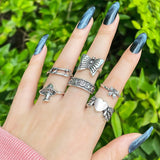 17KM Retro Silver Color Flower Butterfly Skull Rings Set For Women Men Punk Hiphop Animal Angel Wings Finger Rings Gift Jewelry daiiibabyyy