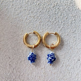 Fashion Pie pair semi-precious Lapis lazis Natural Gem beads Heart of Love Pendant Charm Women's Earrings Jewelry daiiibabyyy