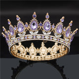 Daiiibabyyy Gold Purple Queen King Bridal Crown For Women Headdress Prom Pageant Wedding Tiaras and Crowns Hair Jewelry Accessories