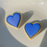 HUANZHI 2022 S925 Vintage Colorful Paint Glaze Heart Stud Earrings Geometry Metal for Women Girls Party Travel Jewerly Gifts daiiibabyyy