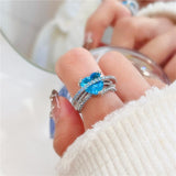 Daiiibabyyy Fashion Pink Blue Zircon Crystal Criss Heart Open Rings For Women 2023 New Jewelry Adjustable Ring