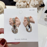 MENGJIQIAO Korean Fashion Velvet Bowknot Drop Earrings For Women Girls Elegant Waterdrop Crystal Pendientes Party Jewelry daiiibabyyy