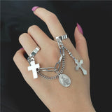 Punk Silver Color Cross Chain Rings For Women Men Fashion Korean Opening Finger Ring Party Jewelry Gifts daiiibabyyy