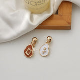 Elegant retro style geometric asymmetrical flower earrings, 2022 stylish Korean women for earrings party jewelry gifts daiiibabyyy