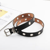 Fashion Punk Metal Eyelet Waist Belt with Chain PU Leather Women Waistband Wild Rivet Pin Buckle Belt Personality Jeans Decor daiiibabyyy