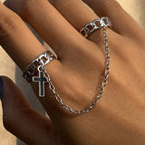 Trend Silver Color Alloy Rhinestone Cross Ring Geometric Heart Adjustable Open Rings For Women Fashion Jewelry Gift Dropshipping daiiibabyyy