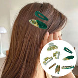 Barette Korean Fashion Vintage Green Patchwork Geometric Hair Clips Hair Accessories For Women Summer Elegance Femme Hairpins daiiibabyyy