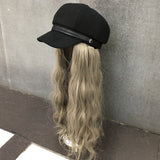 Female Short Hair Net Red Leather Navy Hat  Hot Selling Wig Hat One Detachable Autumn and Winter Full Headgear daiiibabyyy