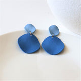 HUANZHI 2021 New S925 Blue Vintage Paint Geometric Irregular Folds Stud Earrings for Women Girls Travel Jewelry Gifts daiiibabyyy