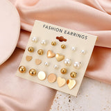 24pcs Women's Earrings Set Pearl Earrings for Women Bohemian Fashion Jewelry 2022 Geometric Crystal Heart Stud Earrings daiiibabyyy