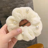 New Headdress Scrunchie Elastic Multicolor Band French Style Hair Rope Pearl Hair Ring Exquisite Plush Hair Ring Headdress daiiibabyyy