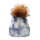 Wool Beanies Women Real Fur Pom Poms Fashion Knitted Hat Girls Tie dye Color Female Beanie Cap Pompom Winter Hats for Women daiiibabyyy