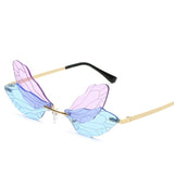 Daiiibabyyy Gradient Rimless Sunglasses Women Girls Dragonfly Wings Punk Frameless Gradient Clear Len Glasses Street Double Layer Eyewear