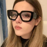 Vintage Square Big Frame Glasses Frame Fashion wood frame glasses Female Transparent Optical Green Eyeglasses daiiibabyyy