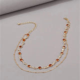 Daiiibabyyy Fashion Vintage Choker Metal Spherical Thin Chains Necklace For Women Boho Multilevel 2021 Red Crystal Chain Collar Jewelry Gift