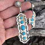 Latest Fashion Women's Silver Color Inlaid Blue Stone Drop Earrings for Women Retro Engraving Pattern Engagement Party Jewelry daiiibabyyy