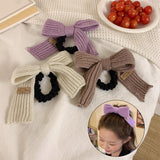 Wool Knitted Fabric Bow Rubber Band Princess Ponytail Headwear Hair Accessories Fashion Sweet Elegant Girl Head Hair Circle daiiibabyyy