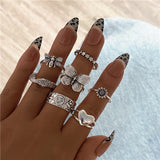 17KM Retro Silver Color Flower Butterfly Skull Rings Set For Women Men Punk Hiphop Animal Angel Wings Finger Rings Gift Jewelry daiiibabyyy