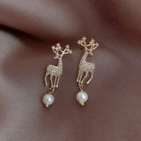 New Stylish Crystal Christmas Elk Stud Earrings For Women Fashion Zircon Deer Earring Girl New Year Party Jewelry Christmas Gift