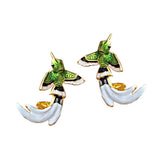 Cretive Bird Flying Hummingbird Blue Green Painting Oil Earrings Fashion Animal Jewelry Cute Female Enamel Earrings Gifts daiiibabyyy