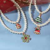 New Fashion Kpop Pearl Choker Necklace Christmas Tree Snowman Bells Snowflake Pendant Necklace For Women Jewelry Girl Party Gift daiiibabyyy