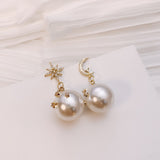 2022 fashion pearl asymmetric Star Moon design Dangle Earrings contracted exquisite crystal Water Drop style Women earrings new daiiibabyyy