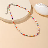 17KM Y2K Style Flower Beaded Necklace for Women Bohemian Colorful Short Beaded Pearl Choker Necklace Female Jewelry daiiibabyyy