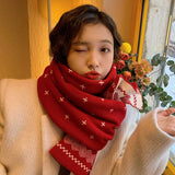 Red Christmas Elk Snowflake Scarf Women's Scarf Winter Female Autumn and Winter Warm Knitted Wool Scarf шарф женский daiiibabyyy