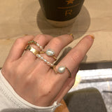 HUANZHI  New Trendy Freshwater Pearls Simple Round Geometric Adjustable Rings for Women Girls Party Jewelry Gifts daiiibabyyy