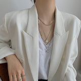 New Trendy Metal Ball Coin Cross Pendant Multi-layer Punk Design Long Chain Necklace For Women Men Jewelry Gifts daiiibabyyy