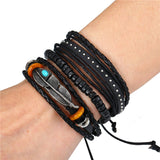 Vintage Black Leather Bracelets For Men Fashion Hollow Triangle Leather Bracelet & Bangles Multilayer Wide Wrap Jewelry 2022 daiiibabyyy