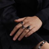 Punk Fashion Geometric Rectangle Square Black Crystal Stone Ring Baroque Metal Creative Simple Opening Knuckle Rings Jewelry daiiibabyyy