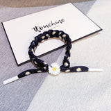 Daiiibabyyy New Handmade Braided Hemp Rope Bracelet Adjustable Daisies Printed Black And White Color Wristband For Women Fashion Jewelry