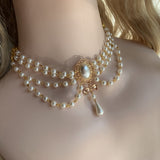 MENGJIQIAO New Vintage Style 2 Layers Pearl Choker Necklace For Women Elegant Bowknot Pendant Wedding Necklace Jewelry daiiibabyyy