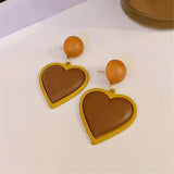 HUANZHI 2022 S925 Vintage Colorful Paint Glaze Heart Stud Earrings Geometry Metal for Women Girls Party Travel Jewerly Gifts daiiibabyyy