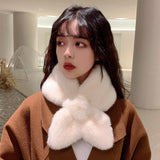 Winter Scarves Woman Warm Imitating Rex Rabbit Fur Cross Scarf Soft Waxy Thick Solid Color Fur Collar шарф женский зимний daiiibabyyy