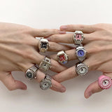 Daiiibabyyy Individuality Vintage Punk Elastic Stretchy Quartz Watch Rings for Women Man Hip-hop Couple Accessories