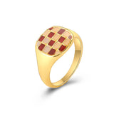 Vintage Checkerboard Finger Rings For Women Girls Punk Heart Black Geometric Metal Ring Party Gifts 2021 Trend Jewelry daiiibabyyy