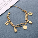 Daiiibabyyy 316L Stainless Steel New Fashion Upscale Jewelry Lovers Lock Multi-element Heart Shape Charm Thick Chain Bracelets For Women