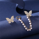 17KM Korean Asymmetrical Rhinestone Butterfly Drop Earrings For Women Girls Trendy Fashion Pearl Chain Earrings Jewelry Gifts daiiibabyyy