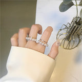 Korea individual character inlays the hollow ring of pearl, fashionable and contracted double layer opens the ring of the woman daiiibabyyy
