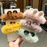 2021 New Hair Accessories Fake Fur Hair Rope Bear Scrunchies Women Girls Elastic Hair Rubber Bands Hair Ring Ponytail Holder daiiibabyyy