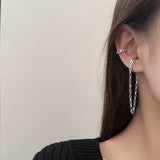 2022 Korean Trendy Clips Earrings Without Pierced Ears For Women Punk Silver Color Tassel Chain Hanging Earrings Hip hop Jewelry daiiibabyyy